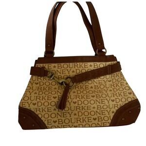 Vtg DOONEY & BOURKE Beige/Tan SIGNATURE JACQUARD Canvas/hLeather SATCHEL